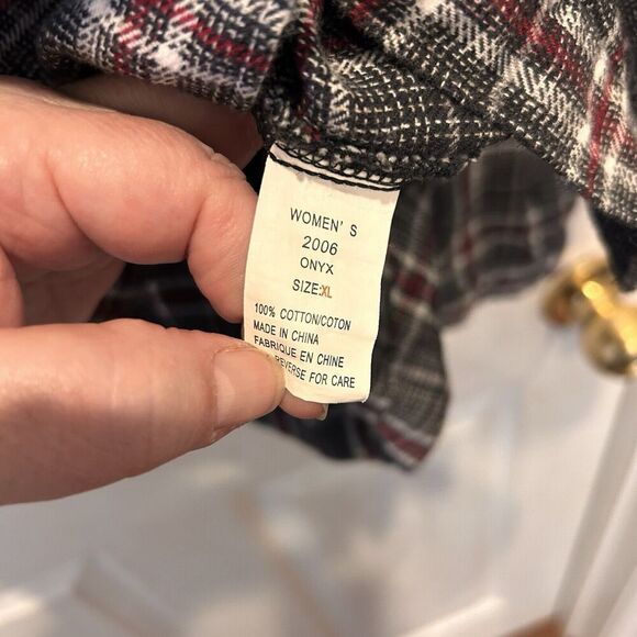 Woolrich Cotton Flannel Plaid Onyx Red, White and Black Button Down Women's XL - Picture 7 of 7